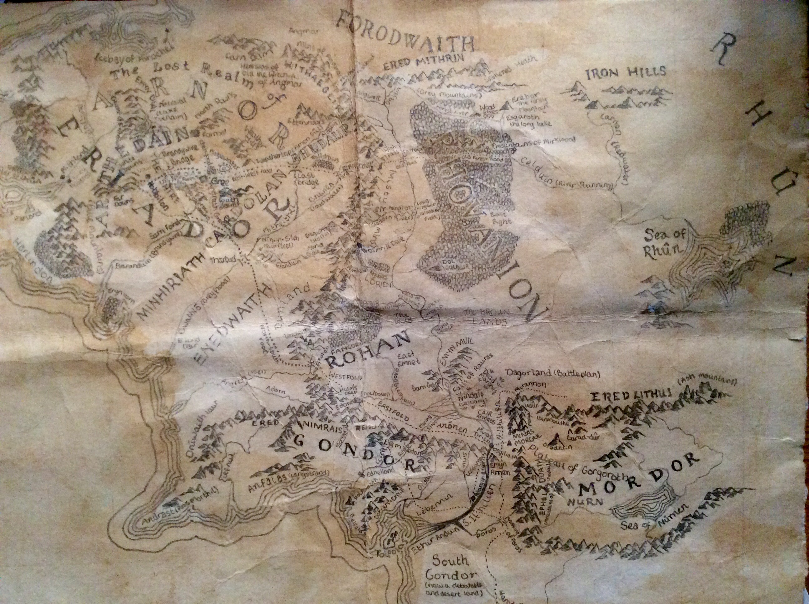 My hand drawn map of Middle Earth